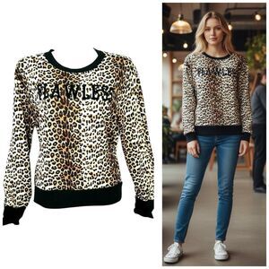 Papaya Sweatshirt Womens Medium Cheeta Crew Top Athleisure Tan Black Work